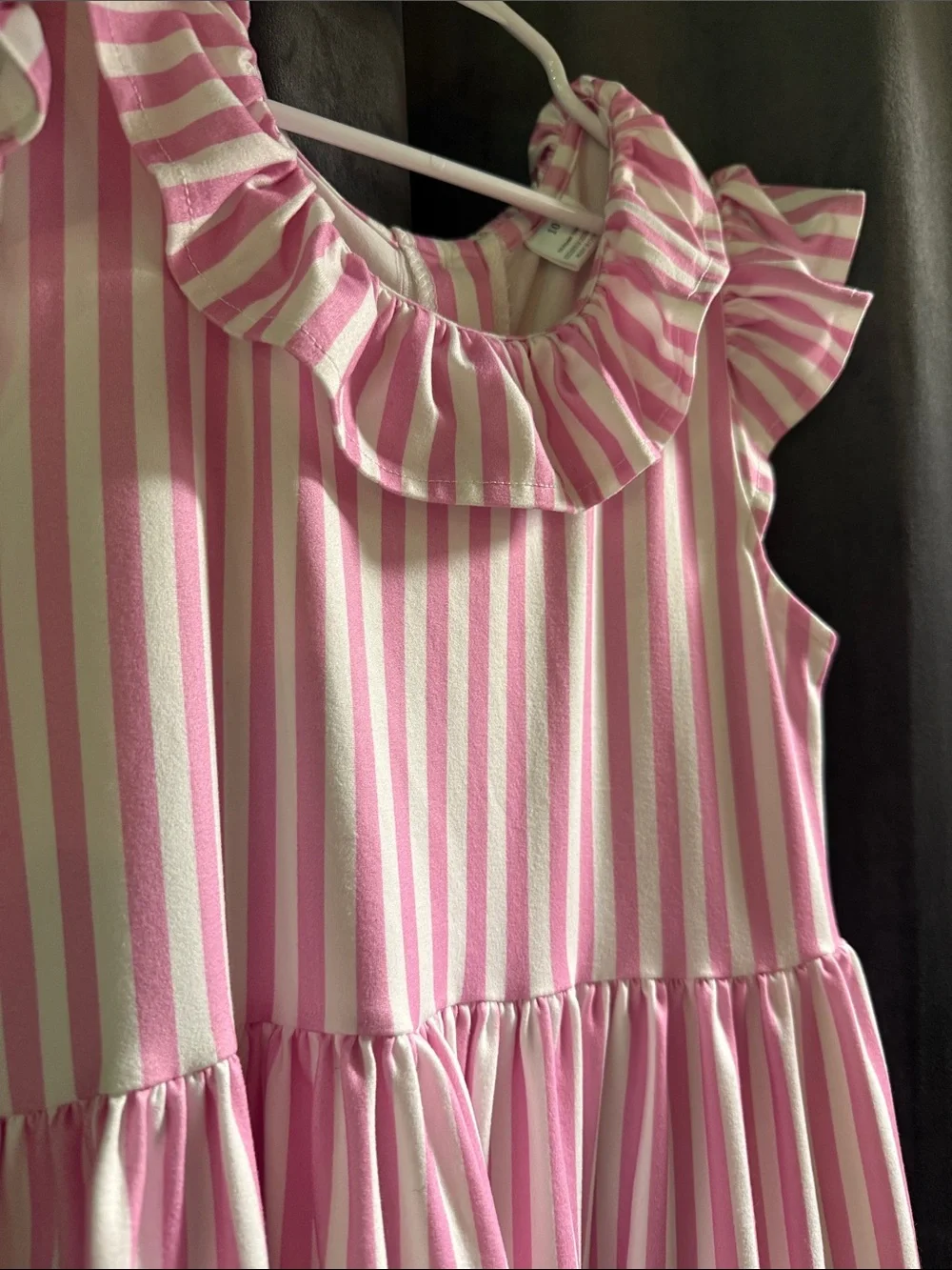 Girls' Pink Stripe Ruffle Neck Casual Dress